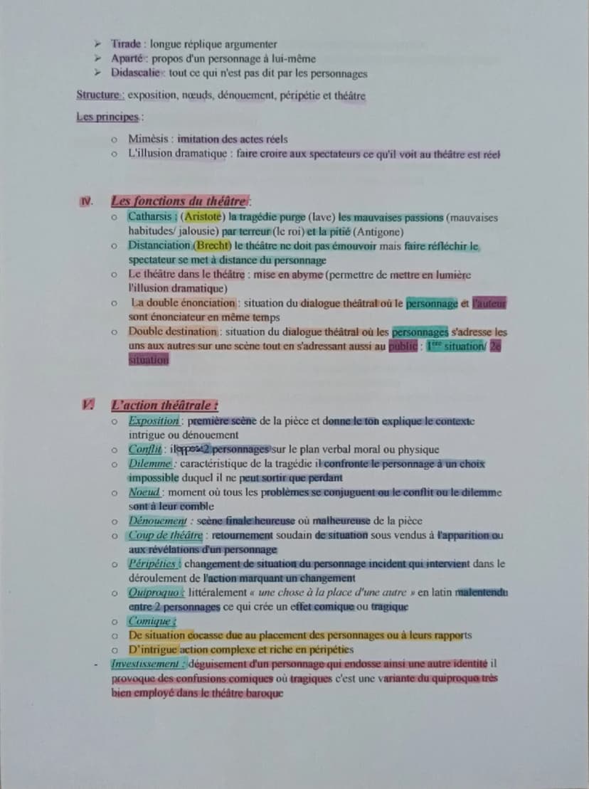 Fiche de Révisons Commentaire, Le Malade Imaginaire, Molière
➤ Point voc Mot grec théatron (<< regarder»): désigne le lieu que l'on observe 
