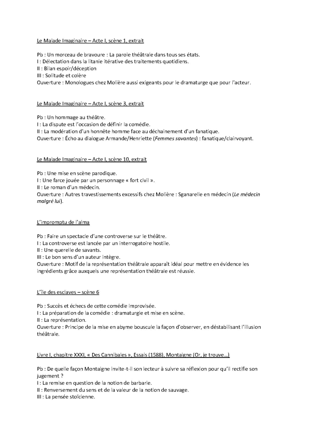 Exemples et Méthodes pour l'Oral du BAC de Français 2024: Le Malade Imaginaire et Montaigne