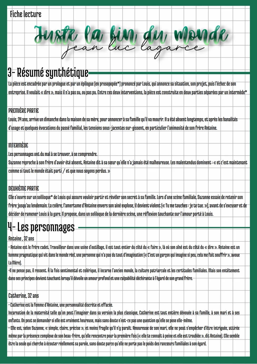 Fiche lecture
Juste la fin du monde
Jean
luc lagarce
1- Biographie de l'auteur
Jean-Luc Lagarce (1957-1995) est un homme de théâtre : comédi