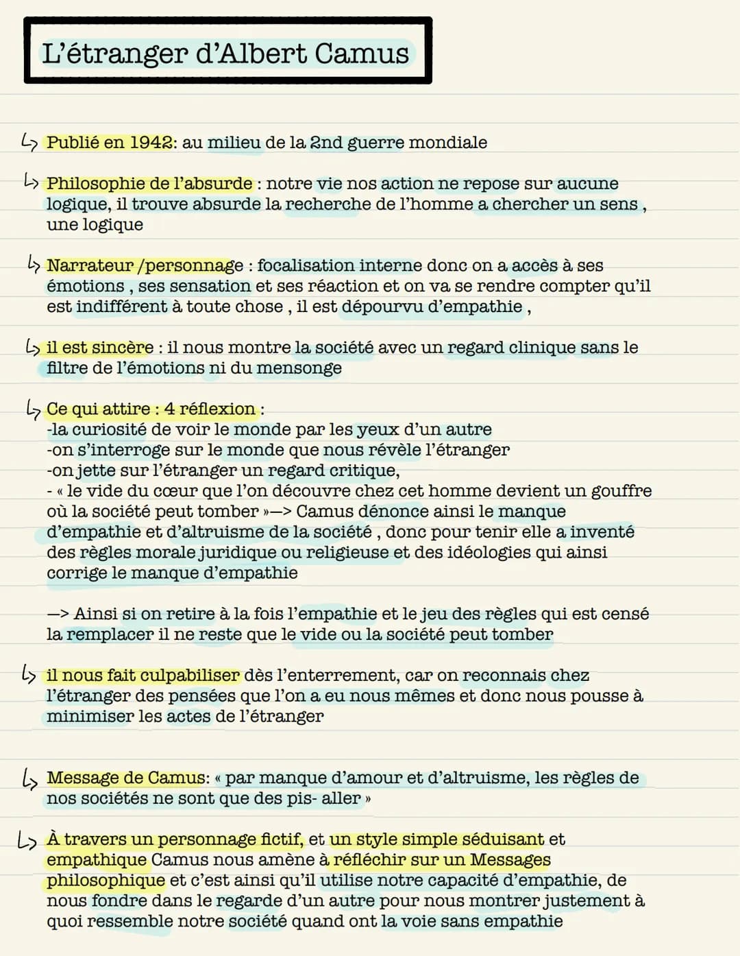 L'étranger d'Albert Camus L'étranger d'Albert Camus
L Publié en 1942: au milieu de la 2nd guerre mondiale
L› Philosophie de l'absurde : notr