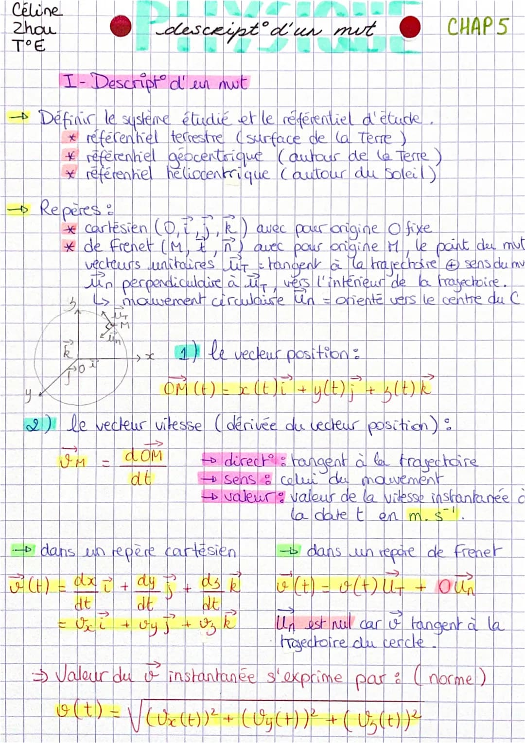 Céline
Zhou
T°E
I- Descript d'en mut
→ Définir le système étudié et le référentiel d'étude.
* referentiel terrestre (surface de la Terre )
*