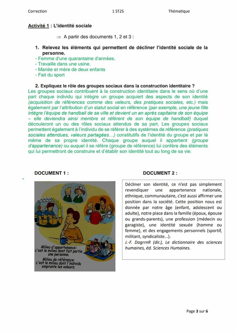 Correction
1ère ST2S
PARTIE 1: Qu'est-ce que la santé, le bien-être social et la cohésion sociale ?
SEQUENCE 1: De la santé des individus à 