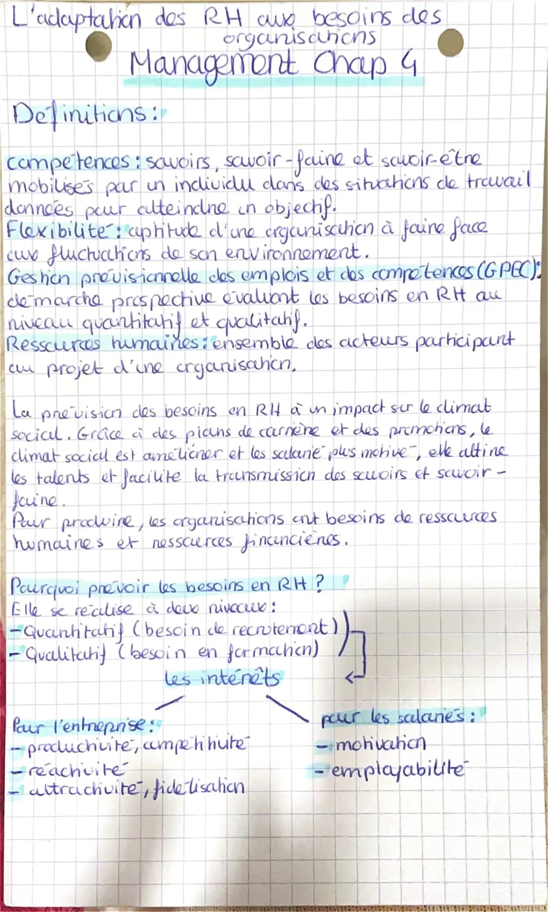 Gestion des ressources humaines: Bilan quantitatif et qualitatif, ajustement des RH, besoins quantitatifs