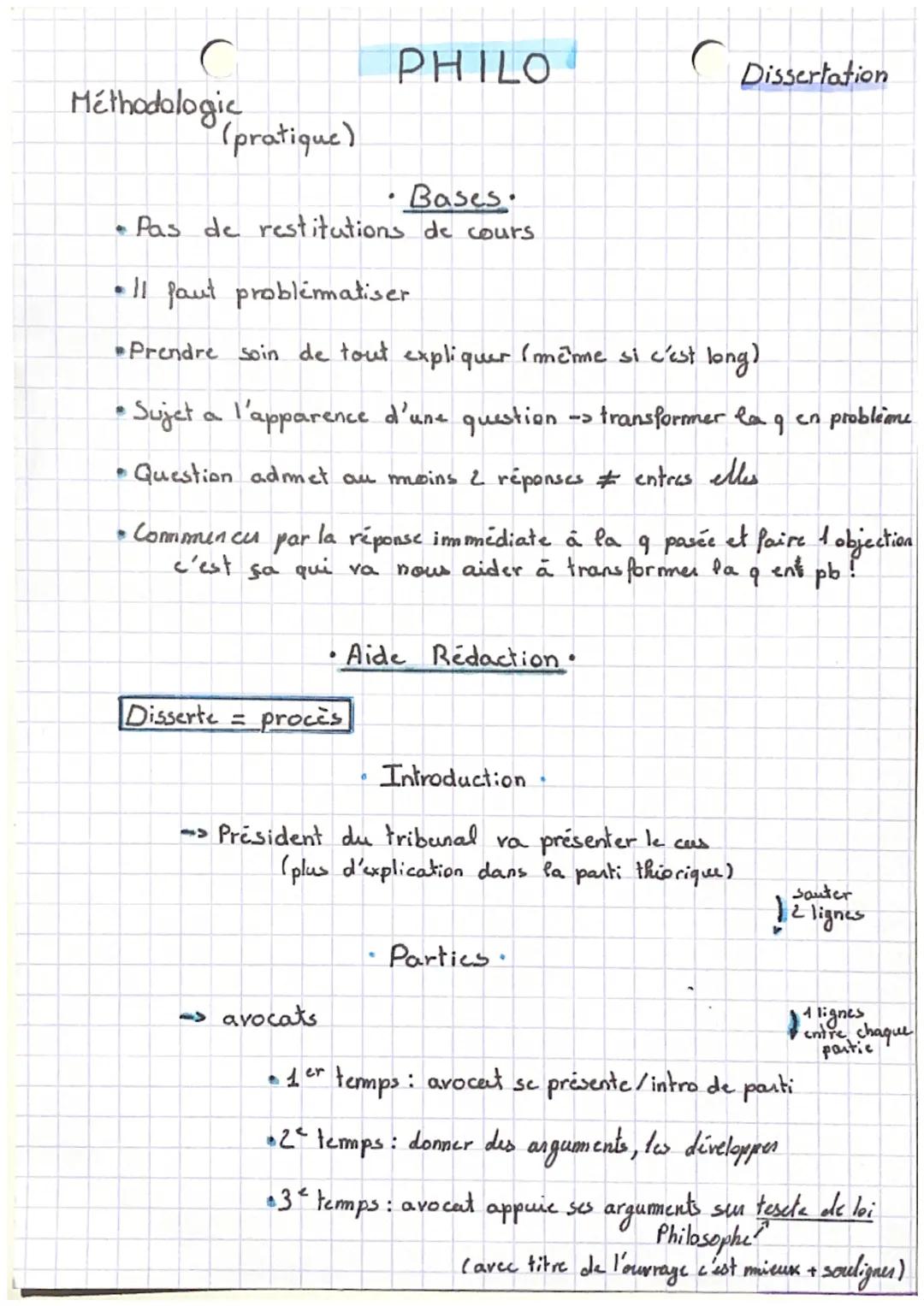 Méthodologic
(pratique)
B
• Pas de restitutions de cours
a
Disserte = procès
PHILO
•11 faut problematiser
• Prendre soin de tout expliquer (