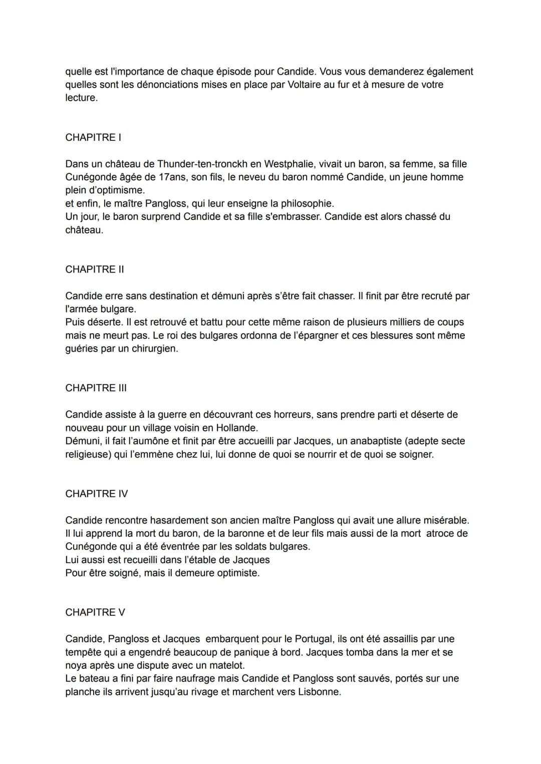 quelle est l'importance de chaque épisode pour Candide. Vous vous demanderez également
quelles sont les dénonciations mises en place par Vol