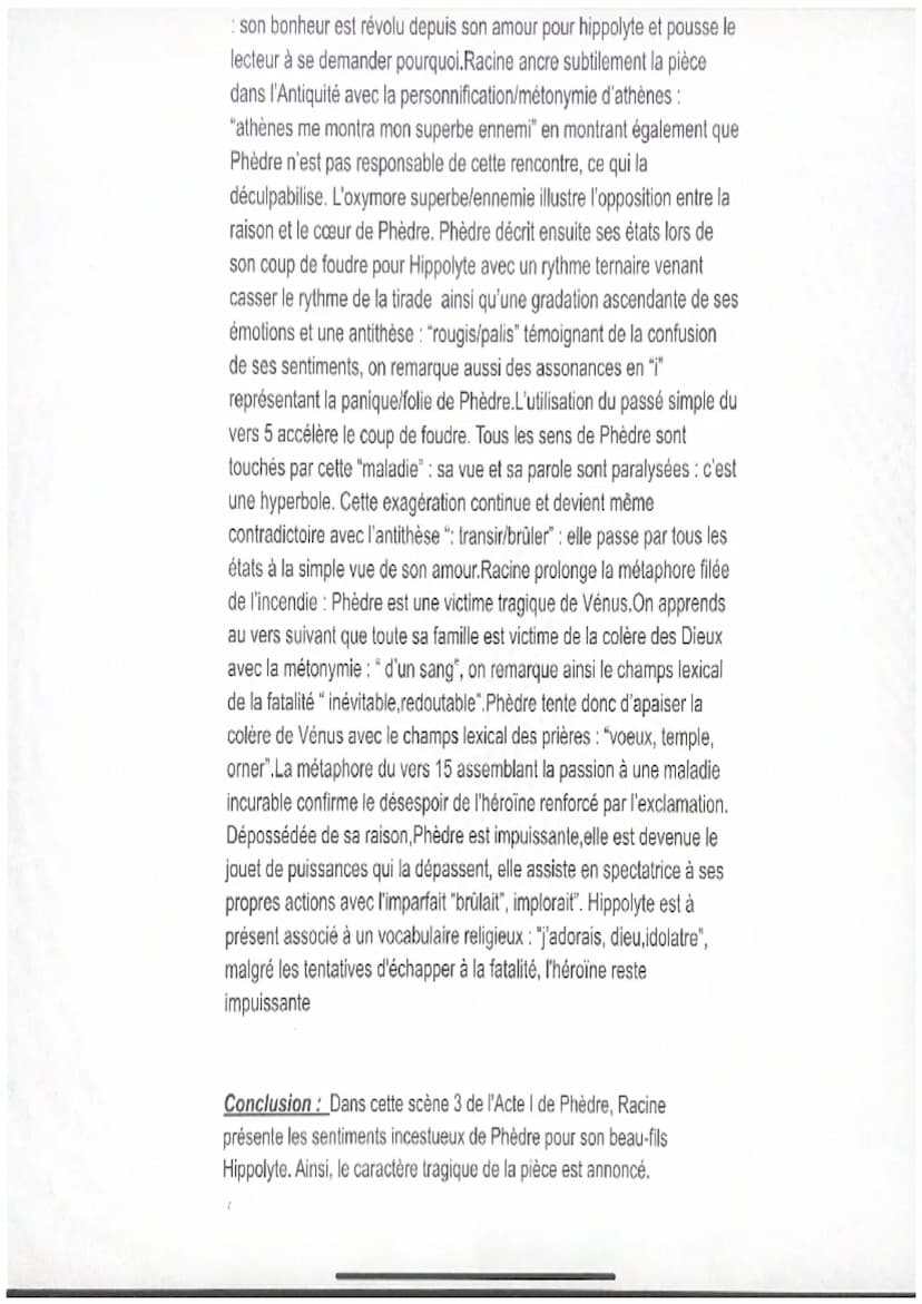 Intro: La 3ème scène de l'acte 1 voit formuler le premier aveux de la
pièce: pressée par sa nourrice et confidente Oenone de lui révéler les