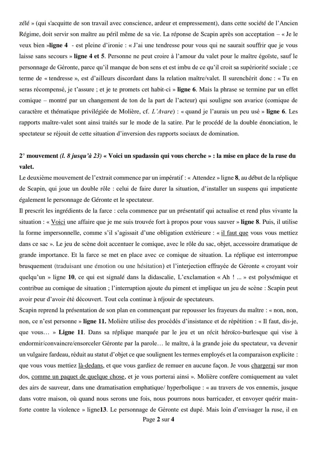 Objet d'étude 1/4 : Le théâtre du XVIIe au XXIe siècle
Parcours associé : Théâtre et Stratagème
Explication linéaire, Molière Les fourberies