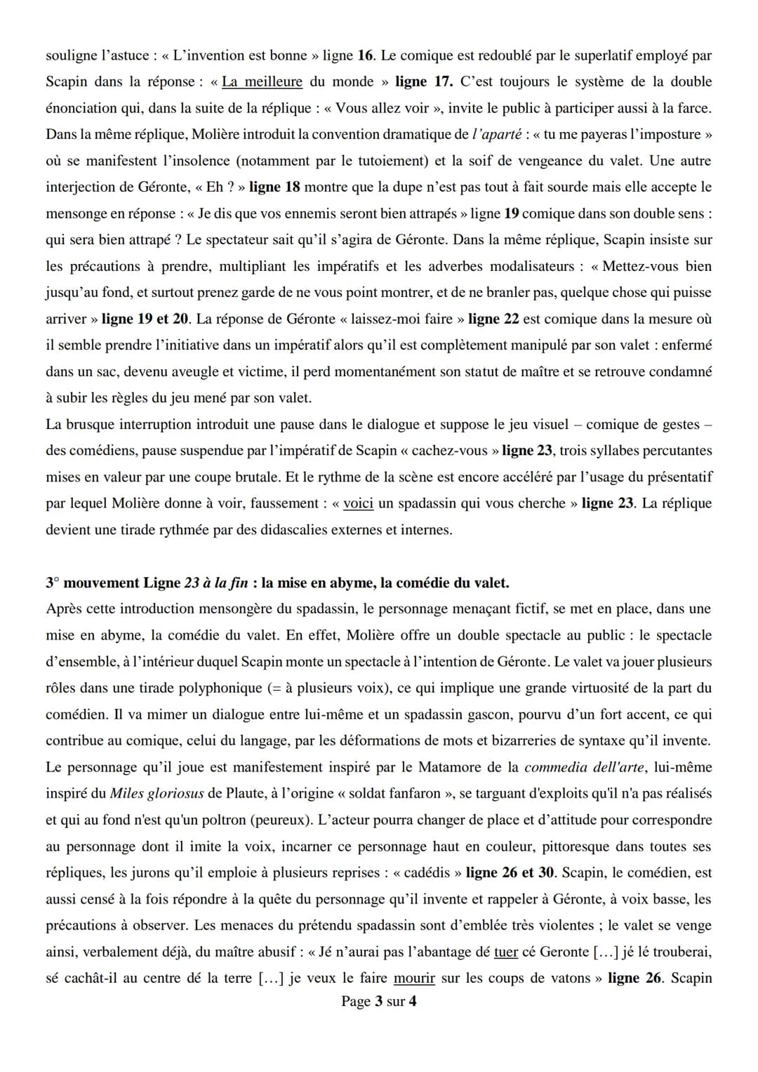Objet d'étude 1/4 : Le théâtre du XVIIe au XXIe siècle
Parcours associé : Théâtre et Stratagème
Explication linéaire, Molière Les fourberies