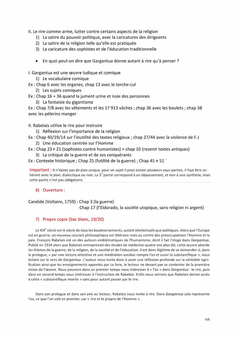 1) Introduction
2) Personnages
3) Découpage
Synthèse Gargantua de Rabelais
4) Thèmes importants de l'œuvre
5) Idées de sujet
6) Ouverture
7)