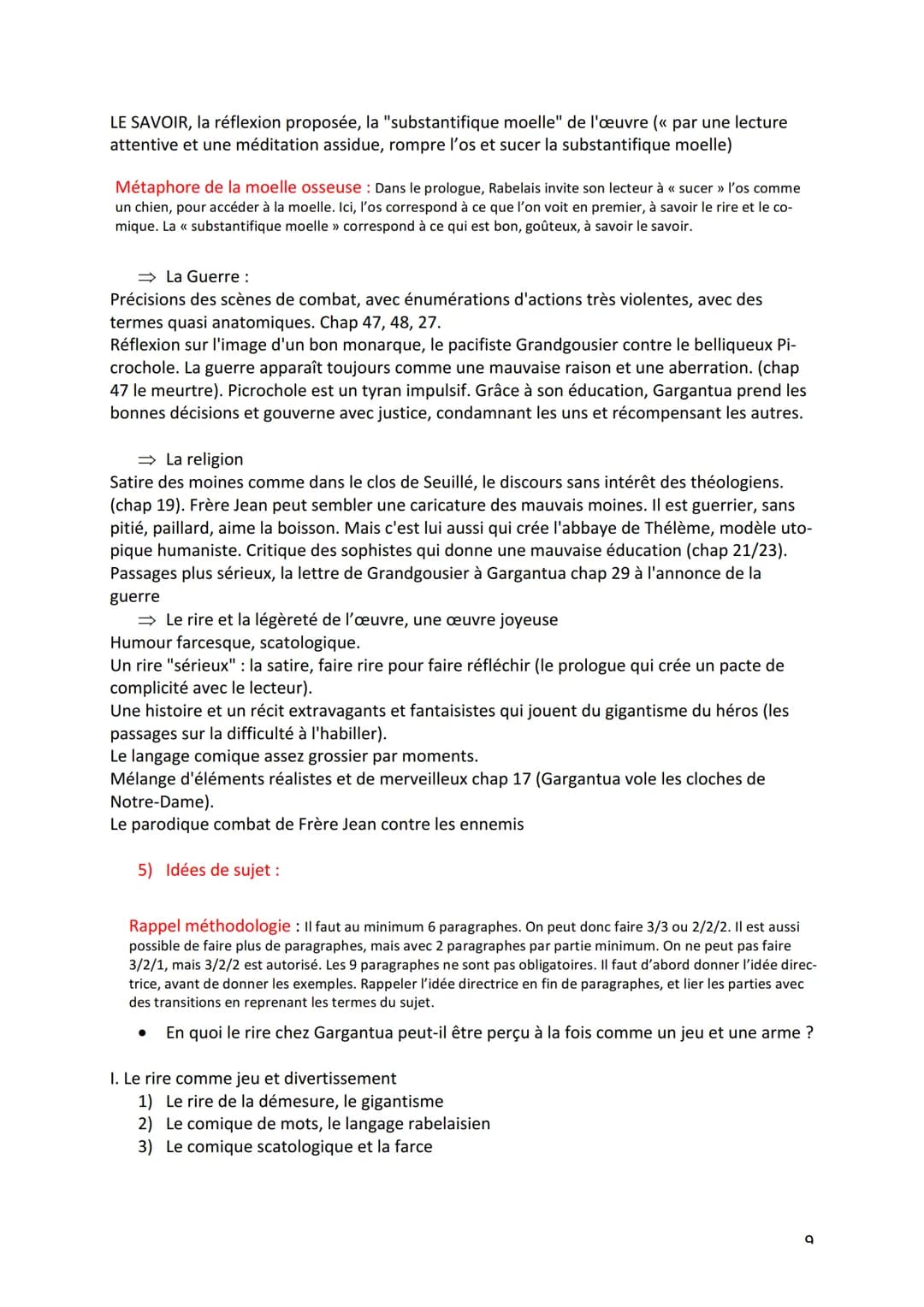1) Introduction
2) Personnages
3) Découpage
Synthèse Gargantua de Rabelais
4) Thèmes importants de l'œuvre
5) Idées de sujet
6) Ouverture
7)