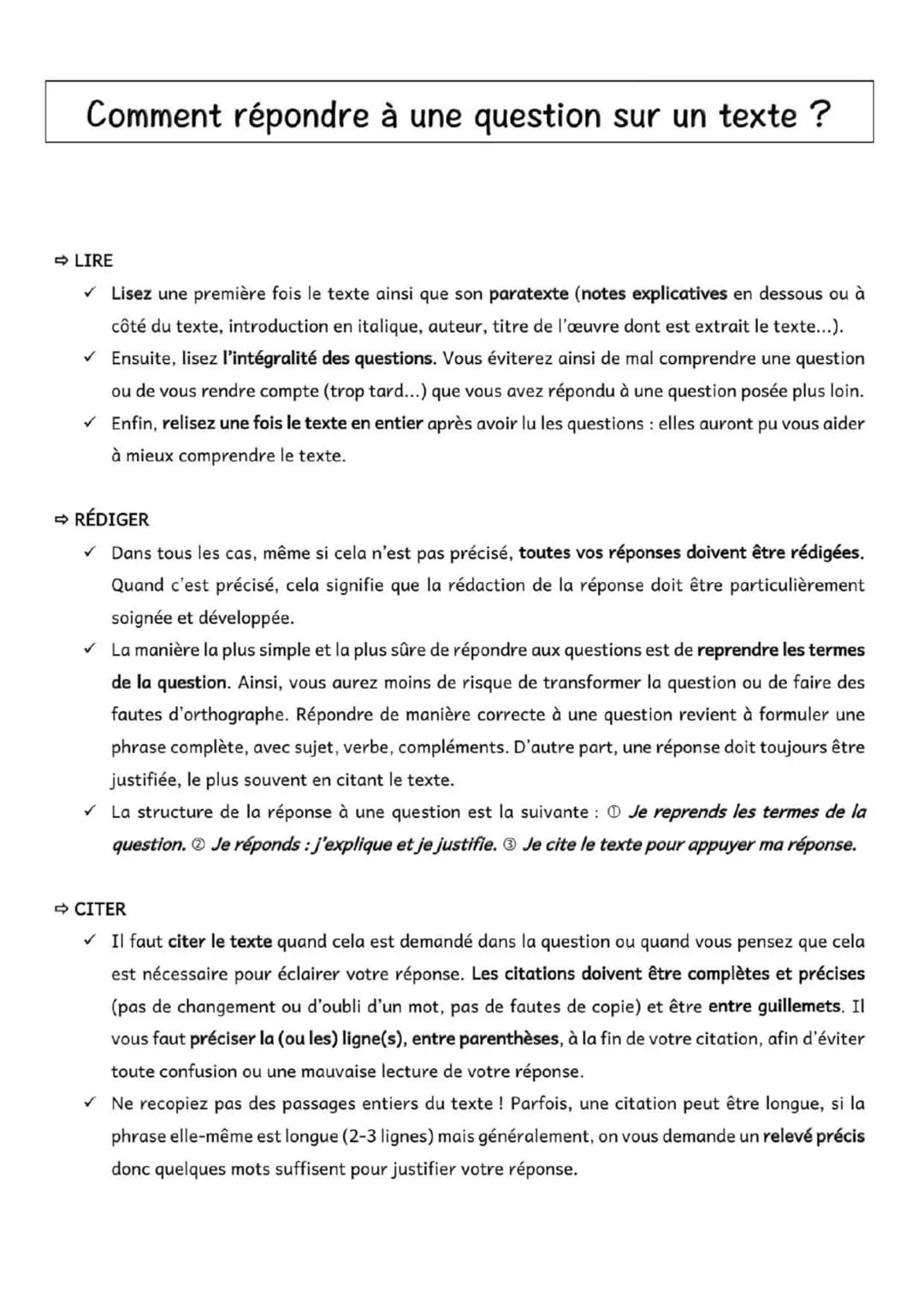 Comment répondre à une question sur un texte ?
➡ LIRE
✓ Lisez une première fois le texte ainsi que son paratexte (notes explicatives en dess