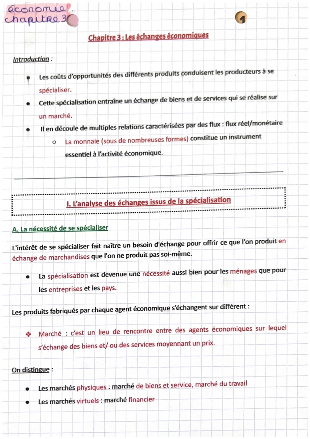 économie.
chapitre 30
Introduction :
Les coûts d'opportunités des différents produits conduisent les producteurs à se
spécialiser.
Chapitre 