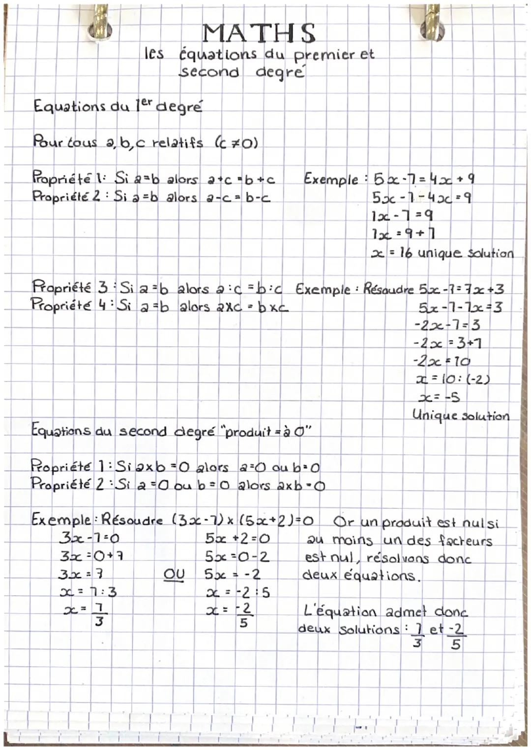 Les équations du premier et du second degré 
