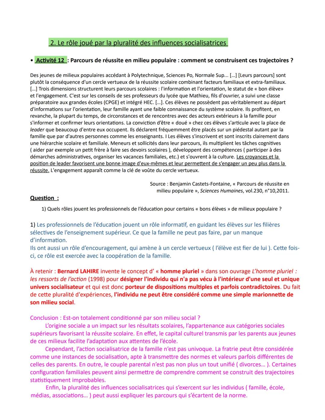 Chapitre 2 - Comment la socialisation contribue-t-elle à expliquer les
différences de comportements des individus ?
Introduction
Rappel de l