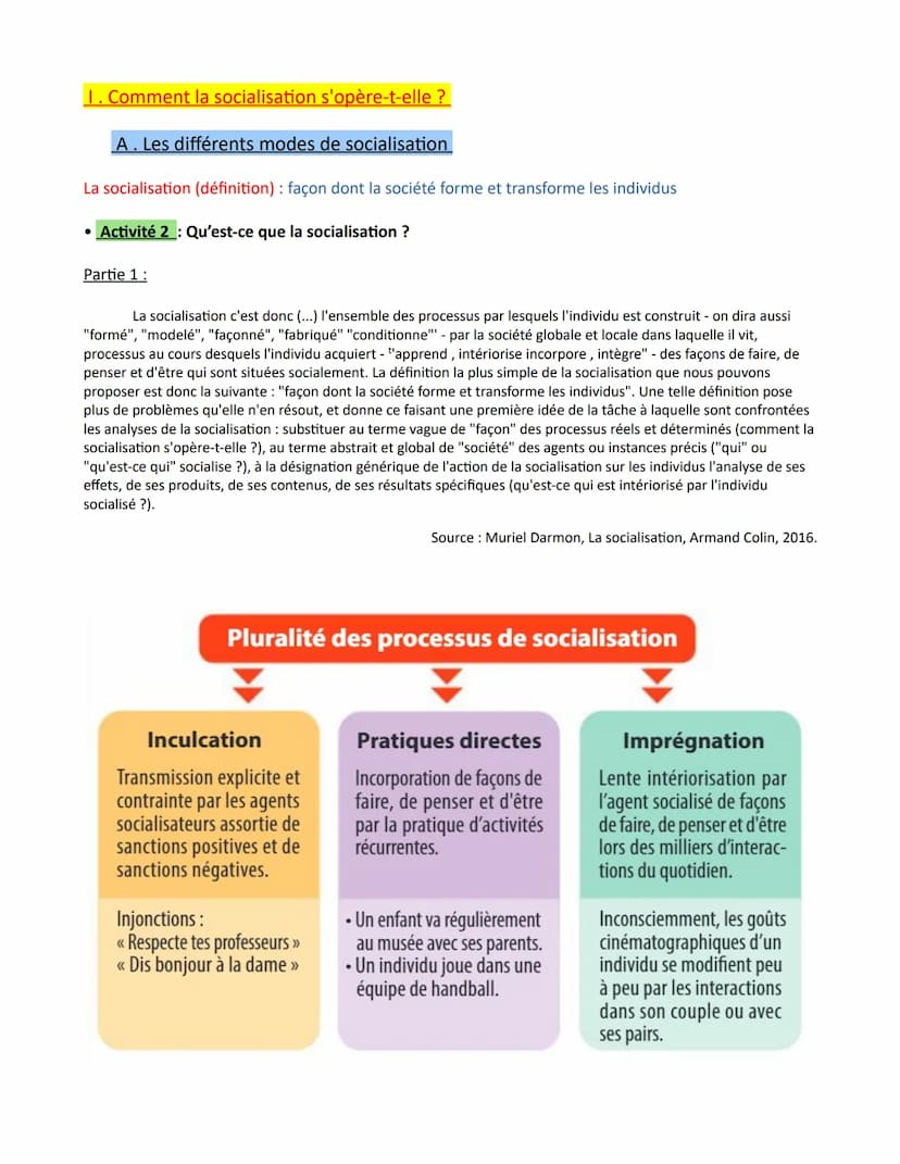 Chapitre 2 - Comment la socialisation contribue-t-elle à expliquer les
différences de comportements des individus ?
Introduction
Rappel de l