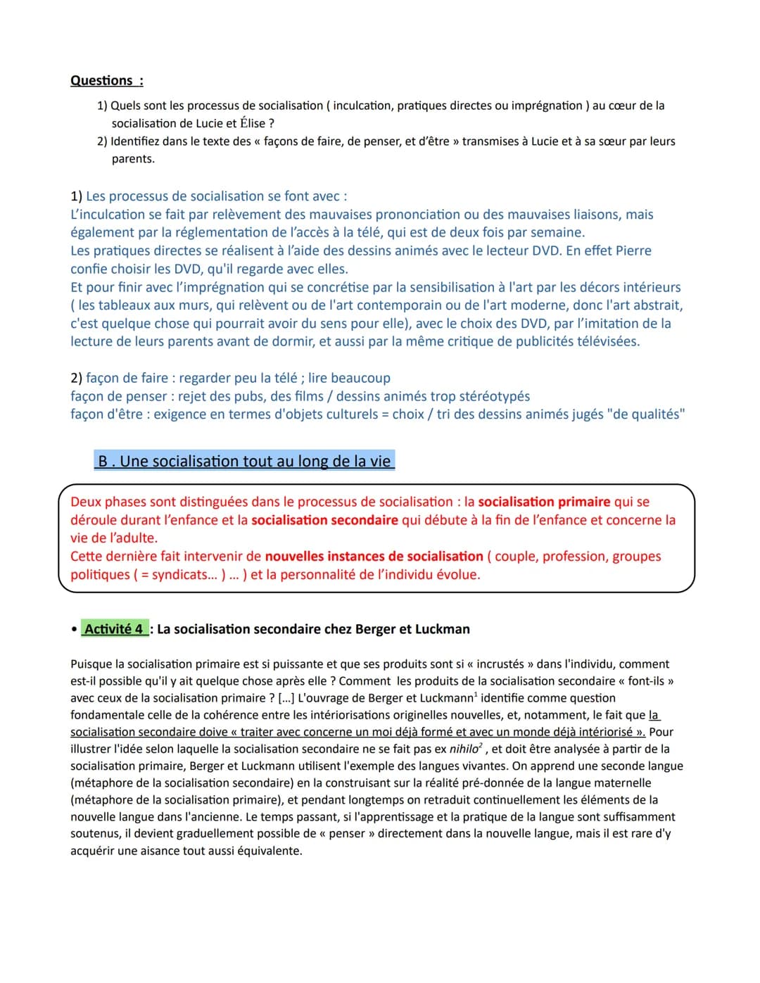 Chapitre 2 - Comment la socialisation contribue-t-elle à expliquer les
différences de comportements des individus ?
Introduction
Rappel de l