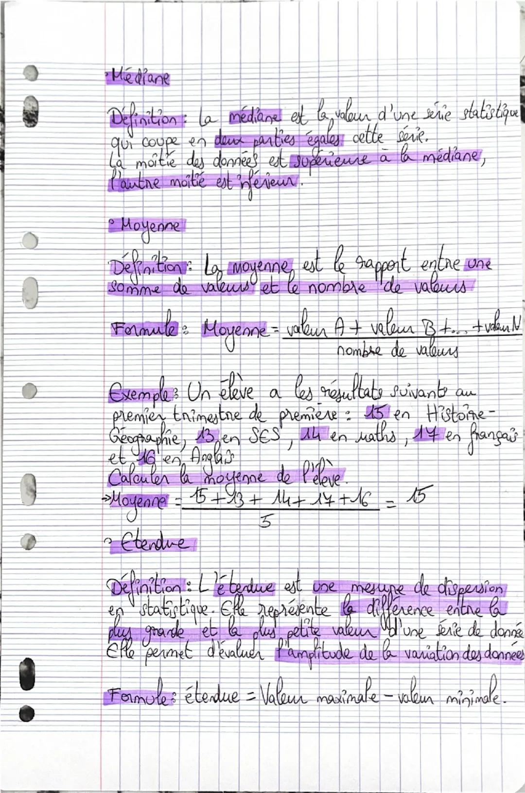 # Médiane

Définition : la médiane est la valeur d'une série statistique qui coupe en deux parties égales cette série.
La moitié des données