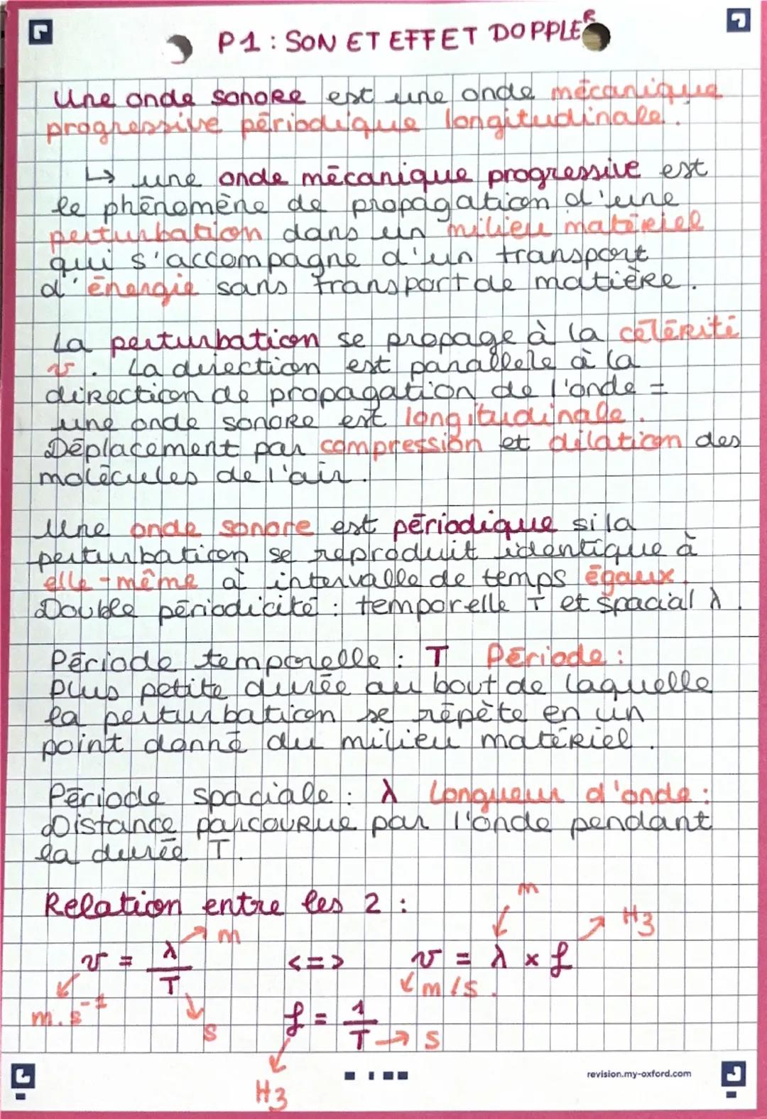 # P1: SON ET EFFET DOPPLE
R
Une onde sonore est une onde mécanique
progressive periodique longitudinale."

→une onde mécanique progressive e