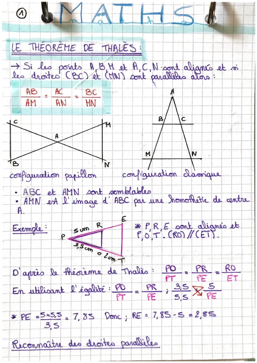 • MATHS A
&
LE THEOREME DE THALES:
→ Si les points A, B, M et A, C, N-sont alignés et si
les droites (BC) et (MN) son't parallèles ators:
B
