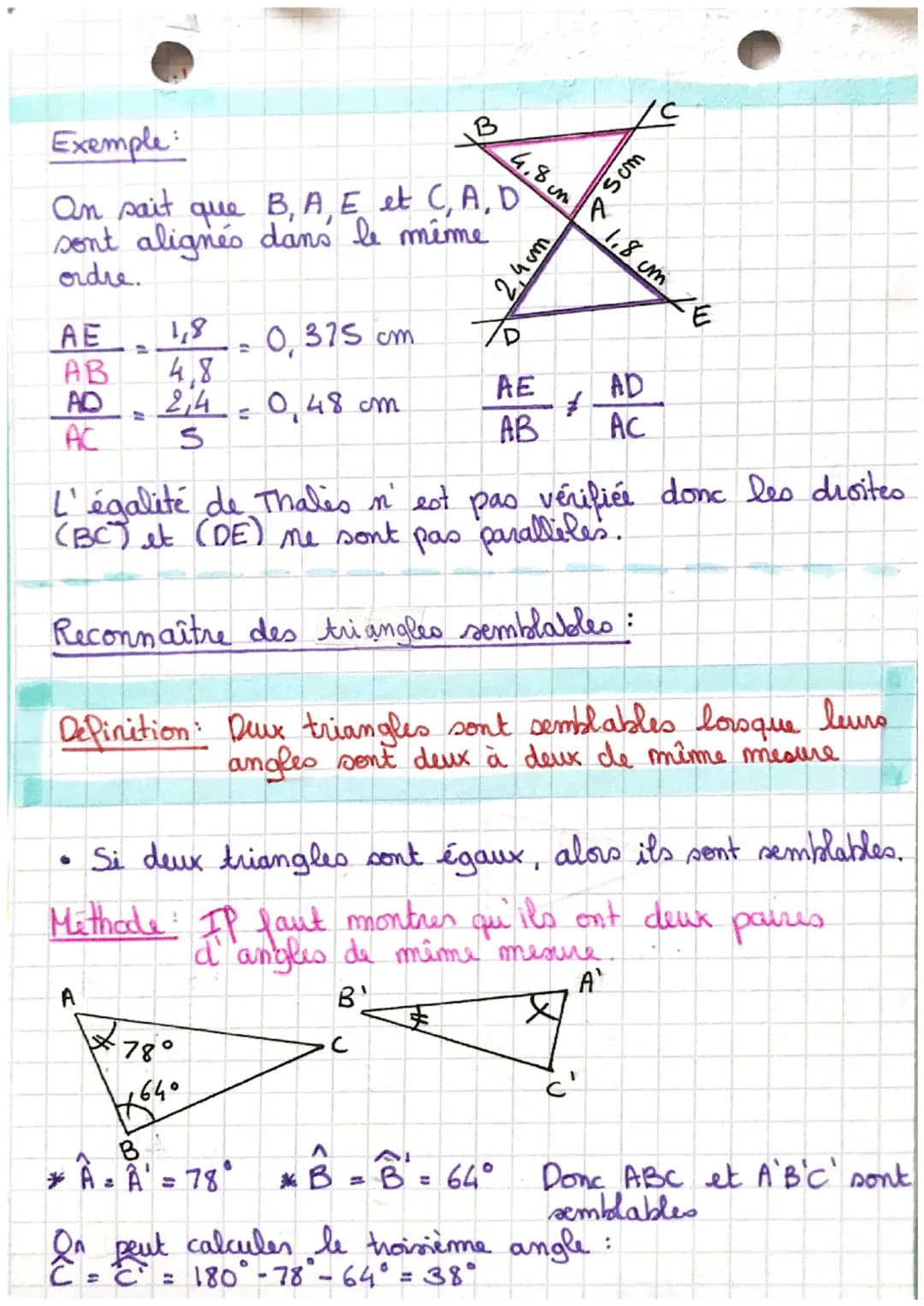 • MATHS A
&
LE THEOREME DE THALES:
→ Si les points A, B, M et A, C, N-sont alignés et si
les droites (BC) et (MN) son't parallèles ators:
B
