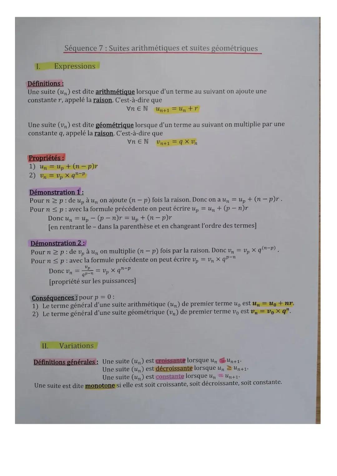 cours - suites arithmétiques et géométriques