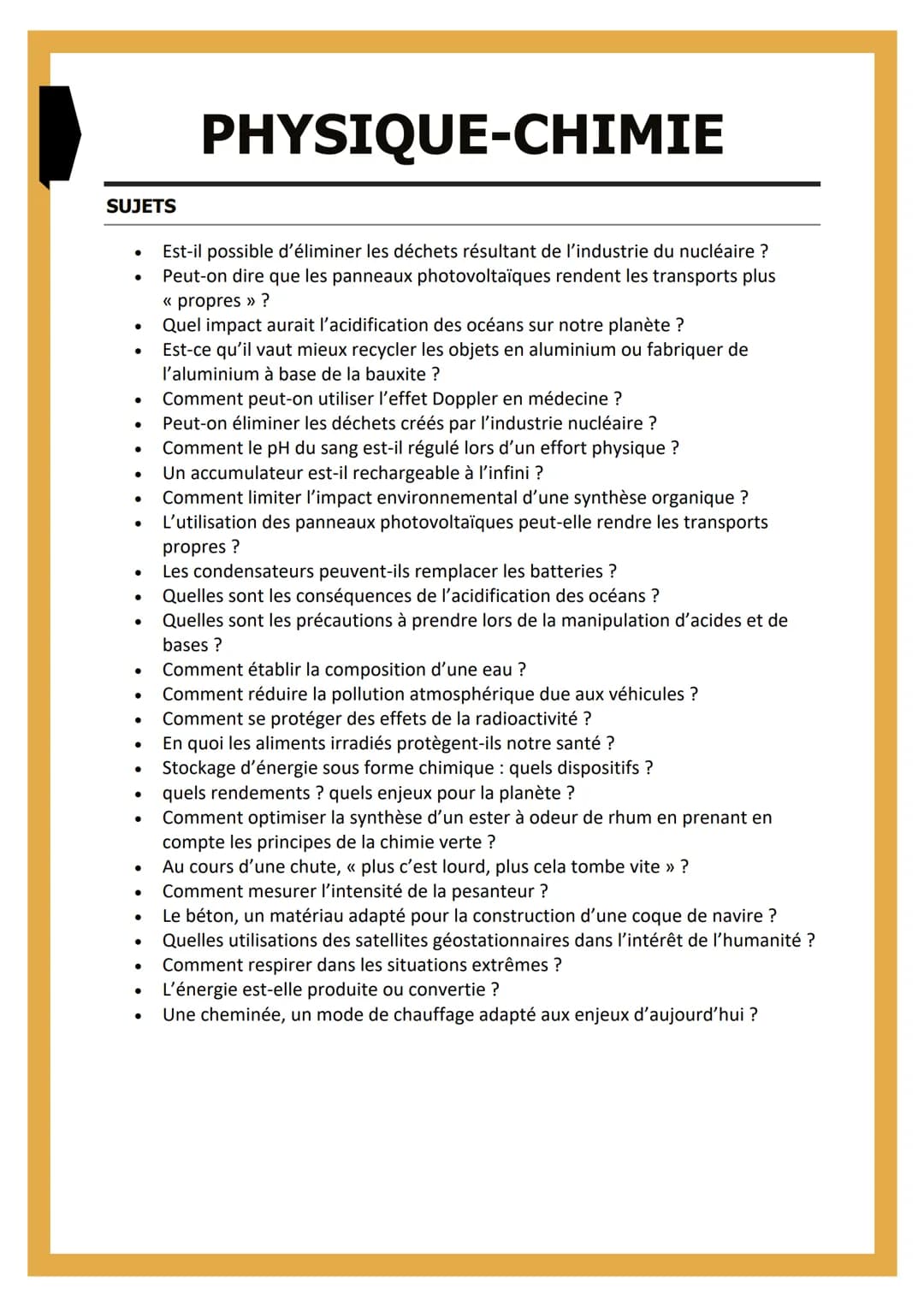 SUJETS
●
●
●
●
·
●
●
●
●
●
●
●
.
●
●
●
PHYSIQUE-CHIMIE
Est-il possible d'éliminer les déchets résultant de l'industrie du nucléaire ?
Peut-o