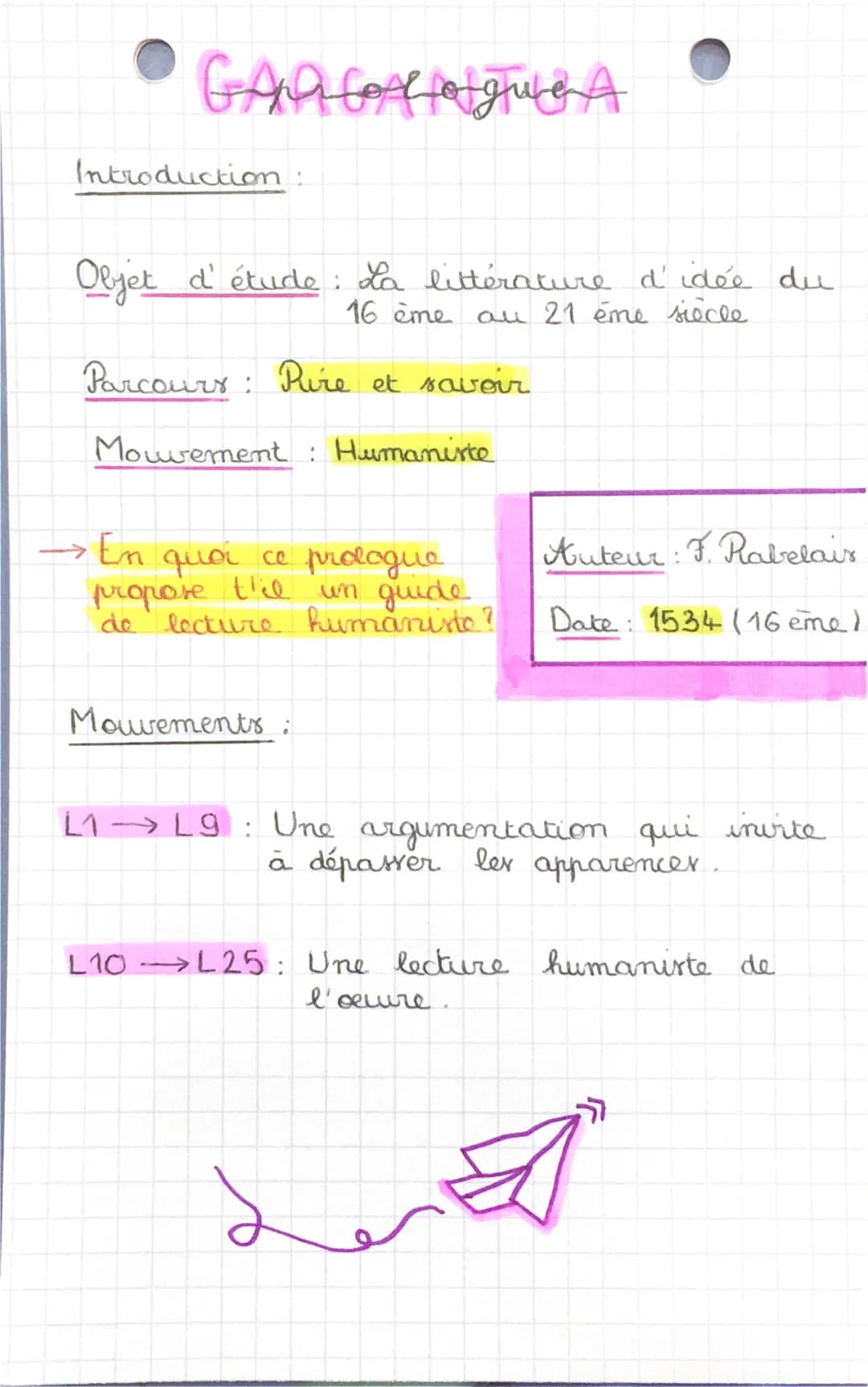 GAR Corgung A
Introduction :
Objet d'étude: La littérature d'idée du
16 ème au 21 ème siècle
Parcours: Pire et savoir
Mouvement : Humaniste
