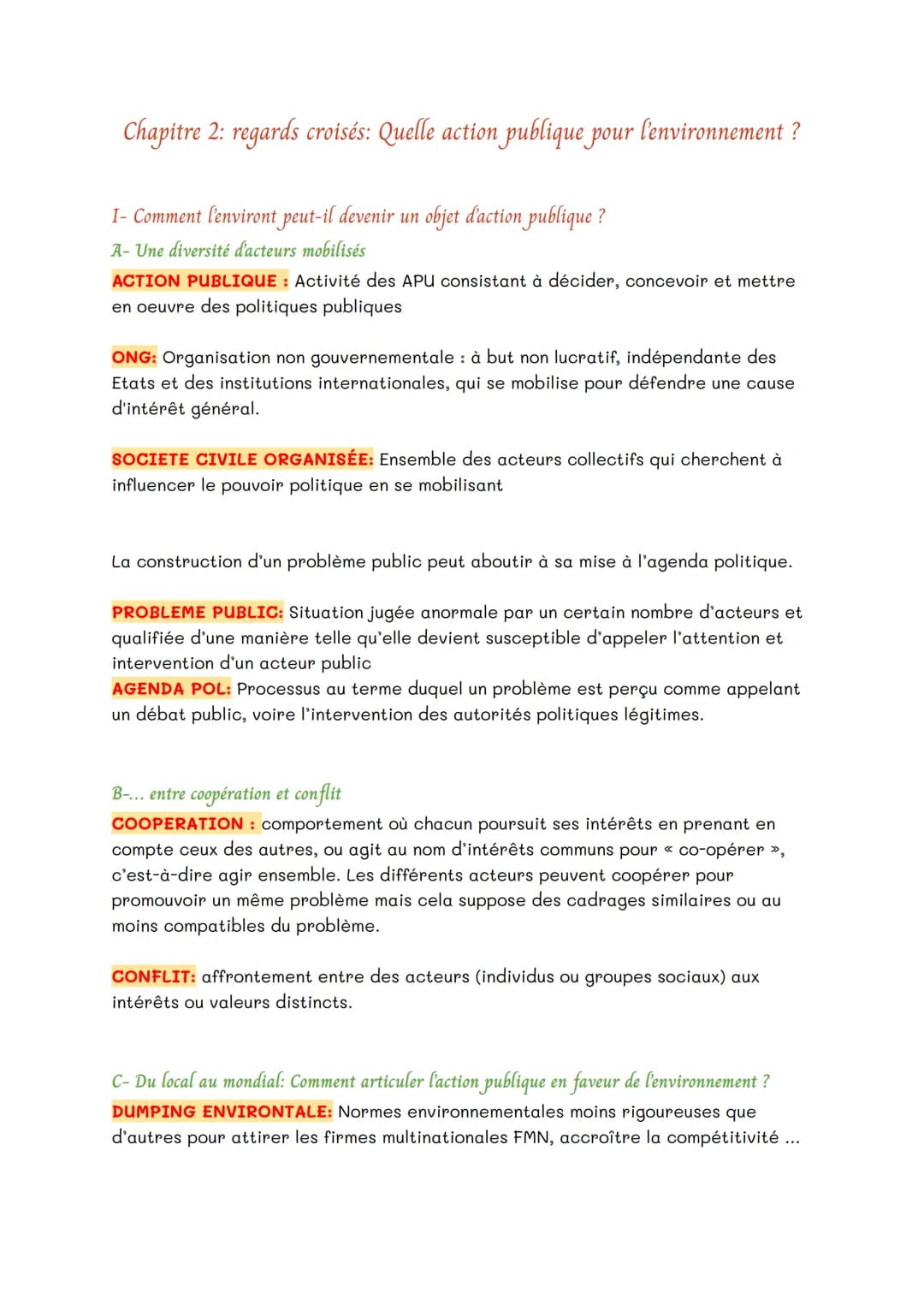 Chapitre 2: regards croisés: Quelle action publique pour l'environnement ?
I- Comment l'environt peut-il devenir un objet d'action publique 