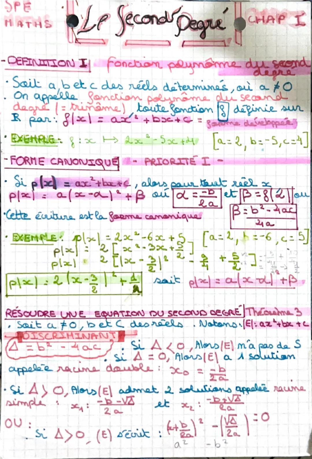 Spé maths: Le Second degré 
