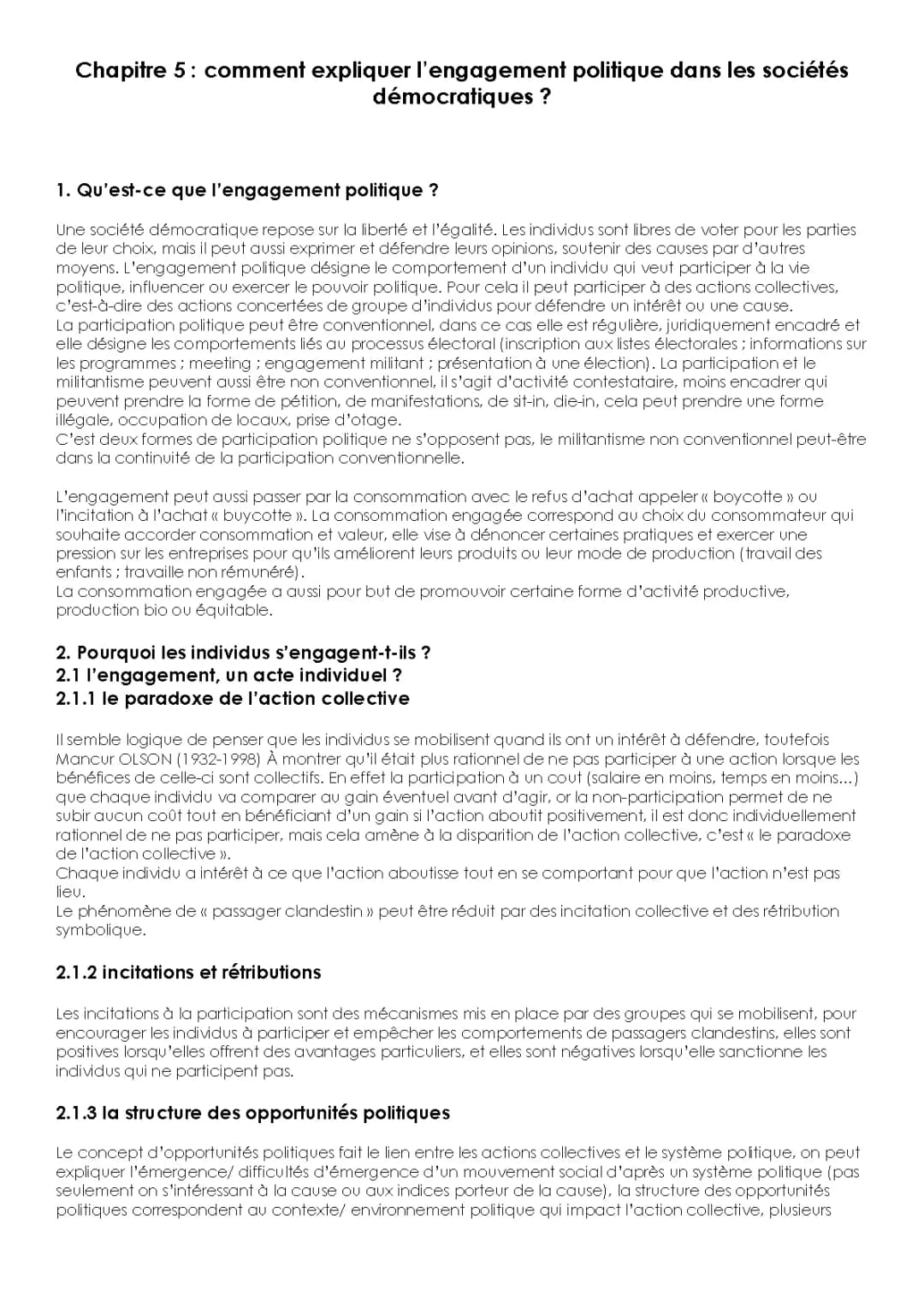 Cour de SES : comment expliquer l'engagement politique dans les sociétés démocratiques