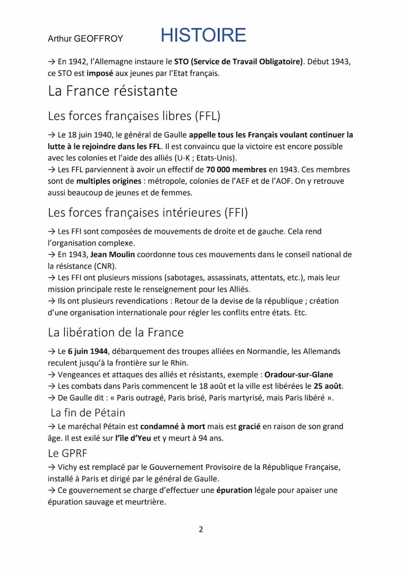 Arthur GEOFFROY
La France dans la Seconde Guerre
mondiale
→ Le 22 juin 1940, les Français se rendent et un armistice est signée avec les
All