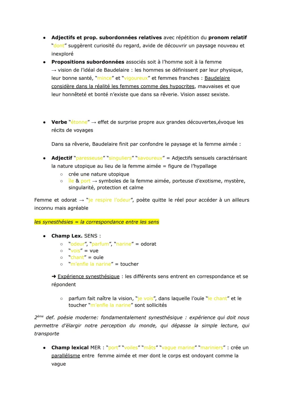 ●
L.1: Compléments circonstanciels enchâssement crée un effet de
protection, bien être
Phrase se déploie lentement = climat calme et serein 
