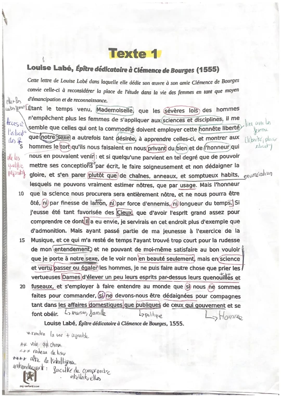 Texte 1
Louise Labé, Épître dédicatoire à Clémence de Bourges (1555)
Cette lettre de Louise Labé dans laquelle elle dédie son œuvre à son am