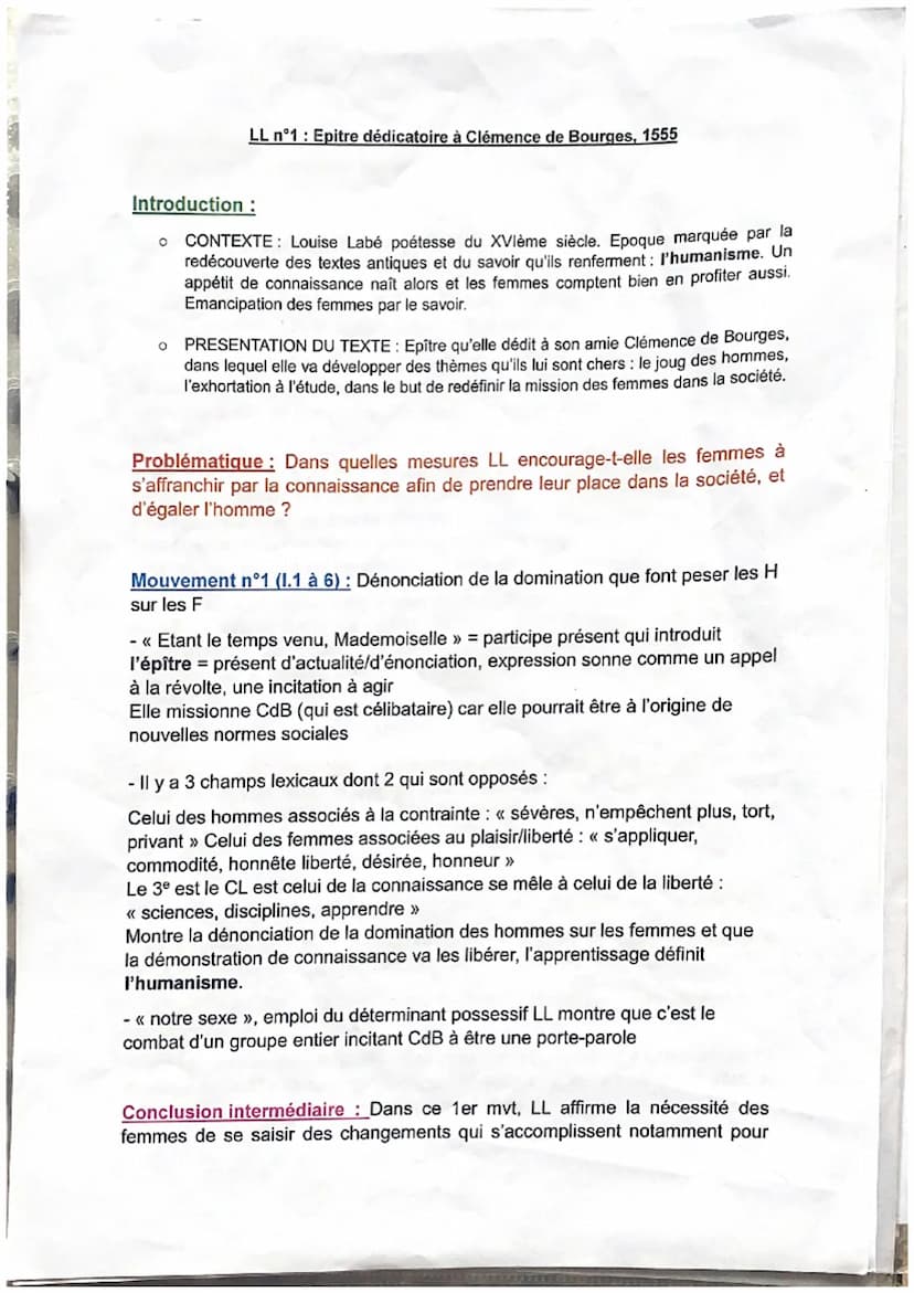 Texte 1
Louise Labé, Épître dédicatoire à Clémence de Bourges (1555)
Cette lettre de Louise Labé dans laquelle elle dédie son œuvre à son am