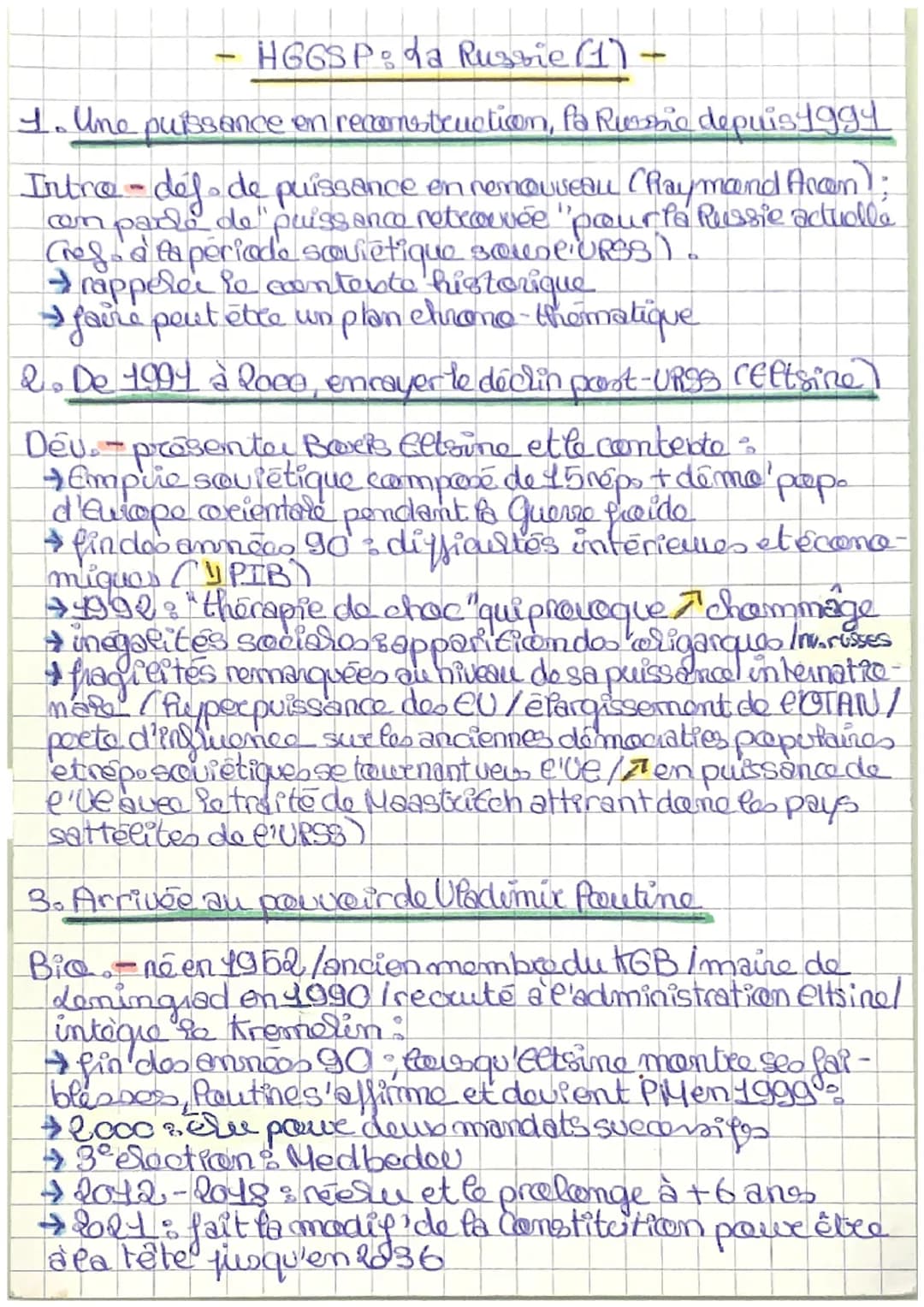 - HGGSP da Russie (1)
ar
1
1. Une puissance en reconstruction, fo Russie depuis 1994
Intro - def de puissance en renouveau (Raymond Aron);
c