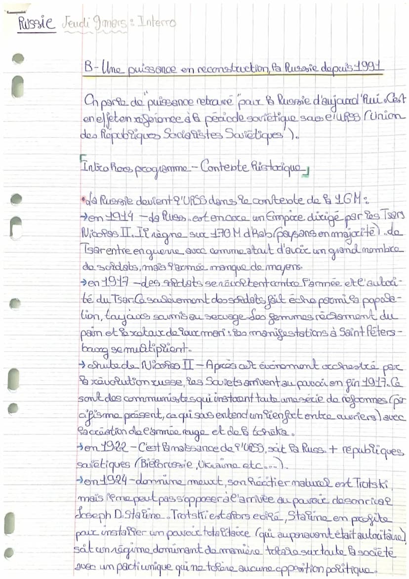 - HGGSP da Russie (1)
ar
1
1. Une puissance en reconstruction, fo Russie depuis 1994
Intro - def de puissance en renouveau (Raymond Aron);
c