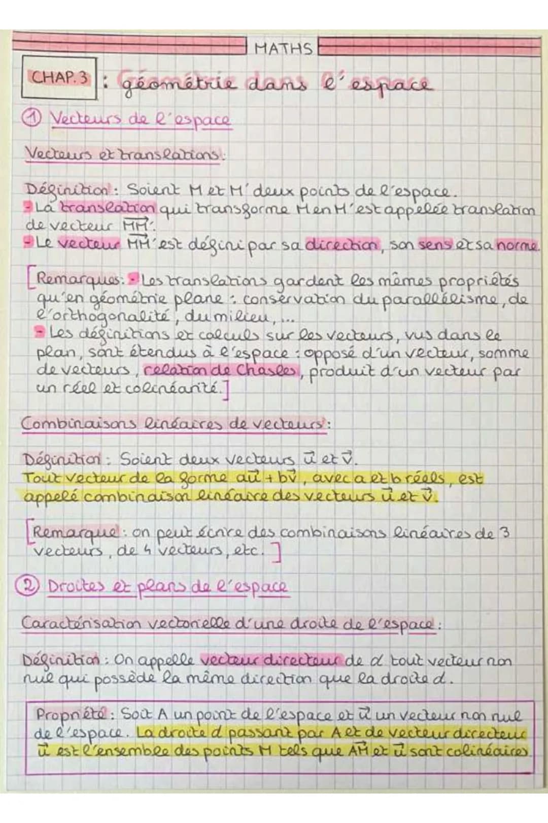 MATHS
CHAP. 3: géométrie dans l'espace
Ⓒ Vecteurs de l'espace
Vecteurs et translations.
Définition: Soient Met M' deux points de l'espace.
L