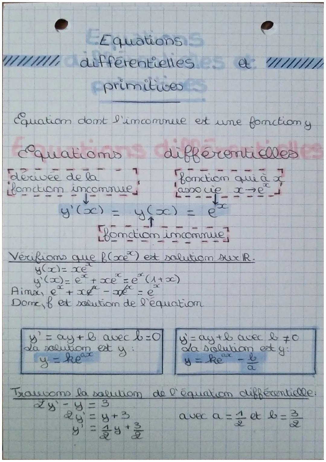 Equations S
différentielles.es at: //
primitives
Equation dont l'imcommue est une fonction y
cquations
dérivée de la
fonction incommue
diffé