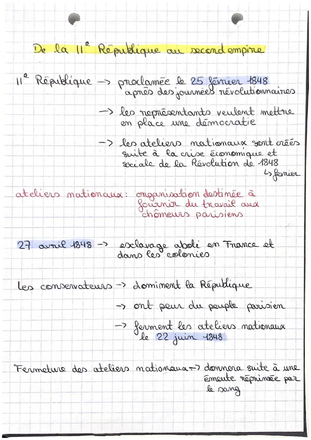 De la 11º République au second empire

11º République proclamée le 25 fémier 1848
'après des journées révolutionnaires

→ les représentants 