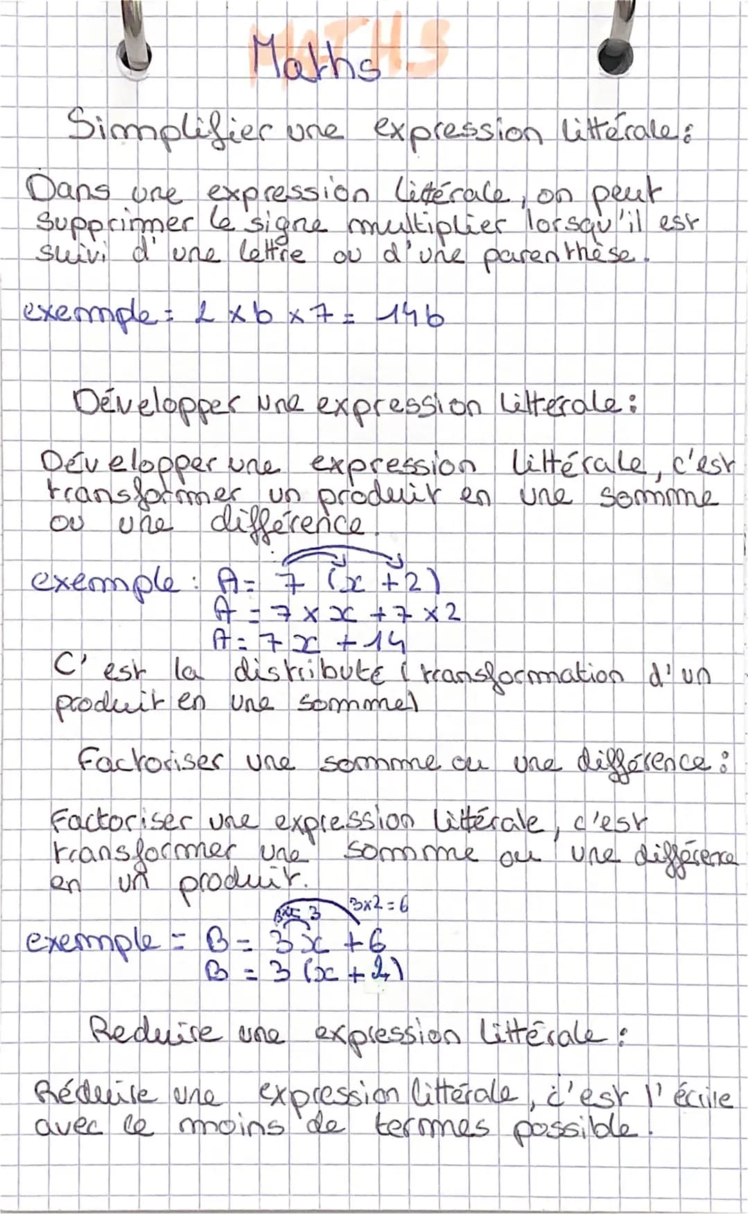 Maths
Simplifier une expression littérale &
Dans une expression littérale, on peut
Supprimer le signe multiplier lorsqu'il est
suivi d'une l