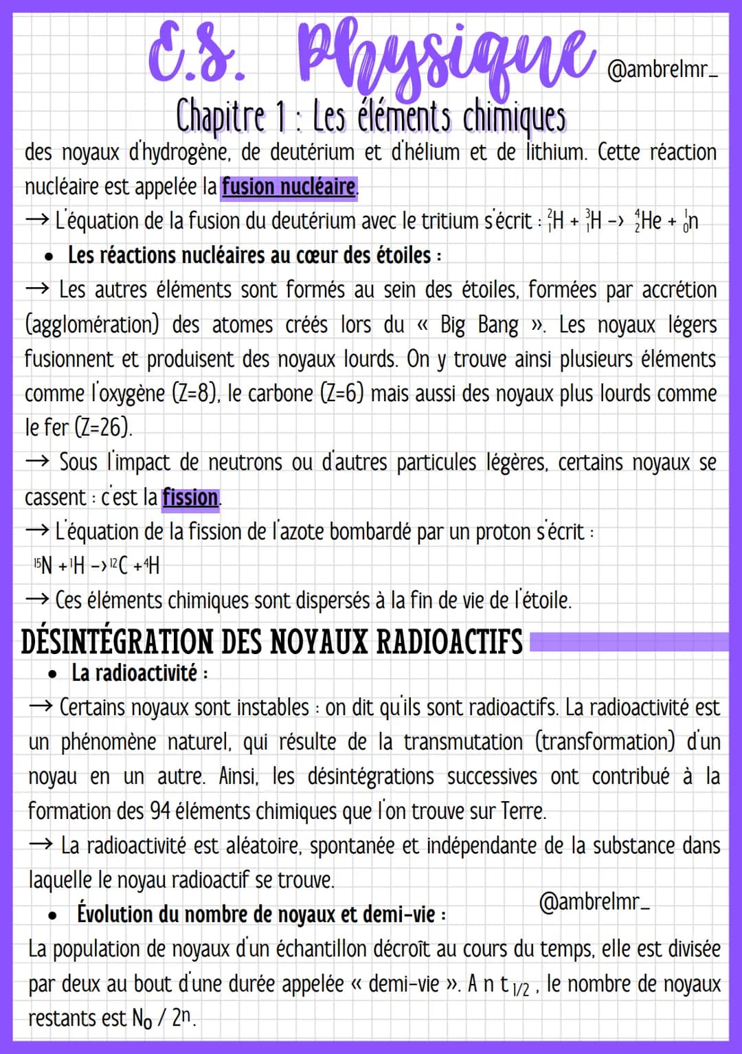 E.S. Physique
Chapitre 1 : Les éléments chimiques
LES ÉLÉMENTS CHIMIQUES DANS L'UNIVERS
• La composition chimique de l'Univers :
→ L'Univers