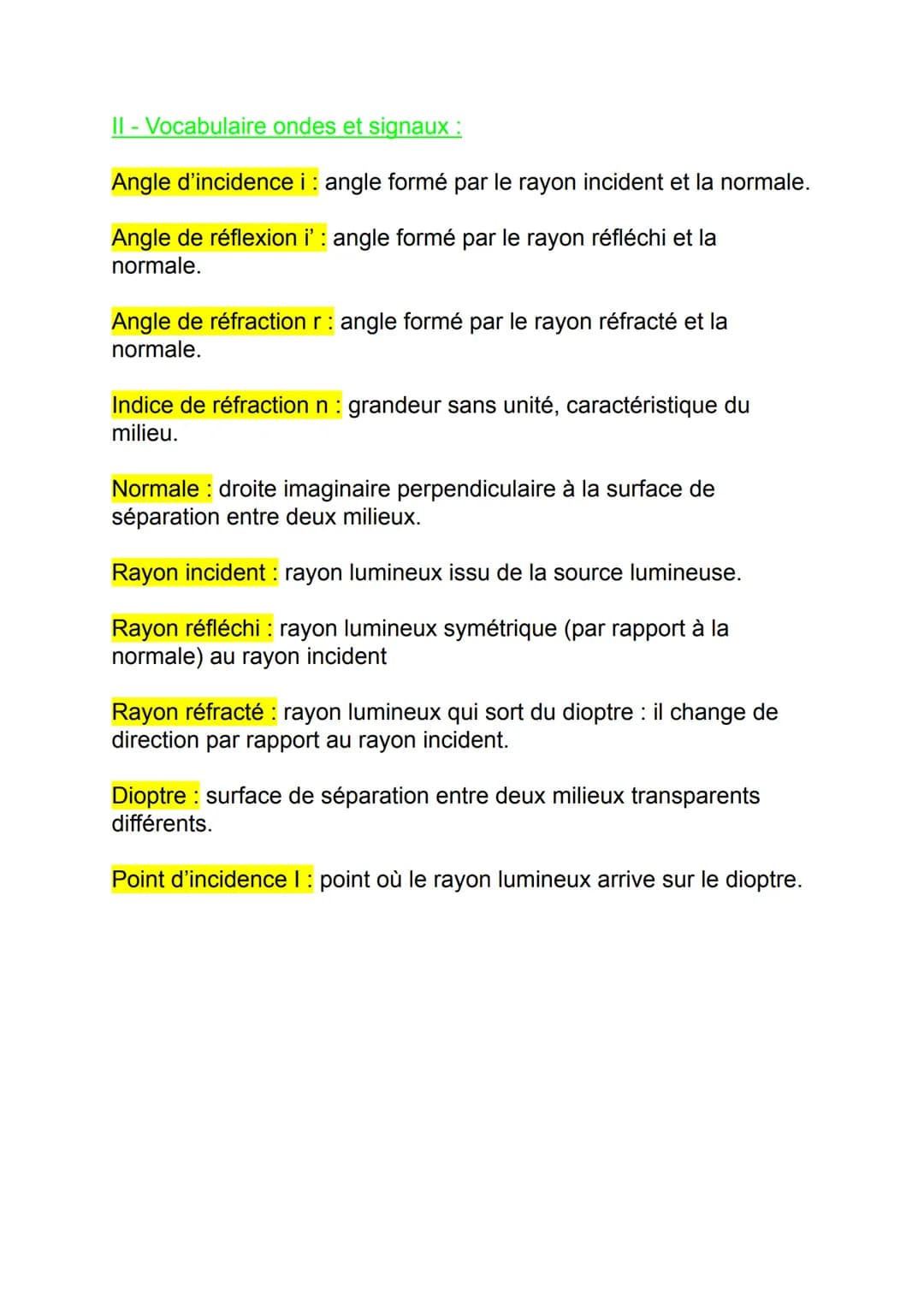 Physique - Chimie
Chapitre n°2 - Les ondes et signaux
1- Définitions et éléments importants :
• Le soleil est la source de lumière principal