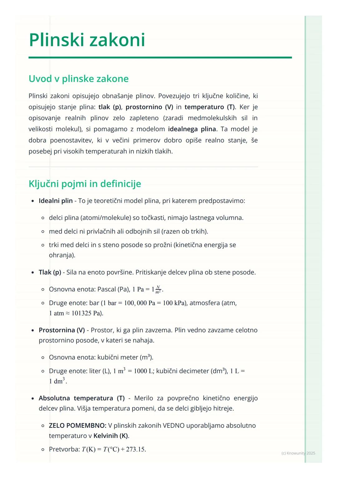 # Plinski zakoni

Uvod v plinske zakone

Plinski zakoni opisujejo obnašanje plinov. Povezujejo tri ključne količine, ki
opisujejo stanje pli