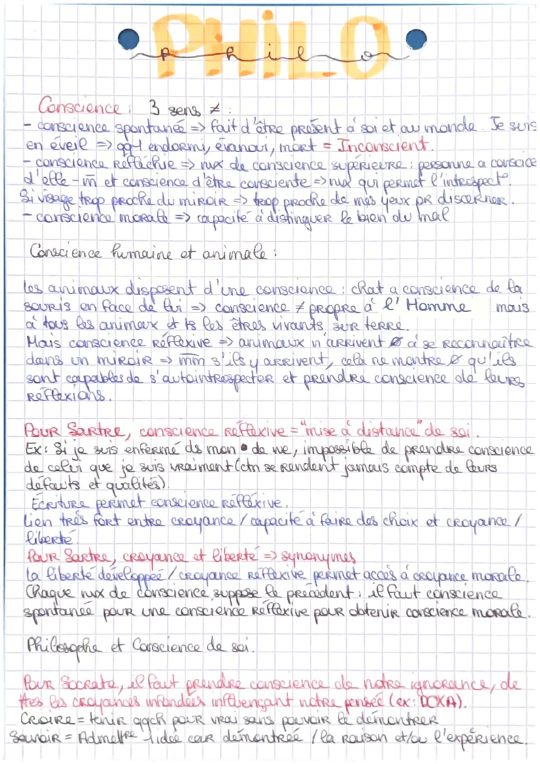 # phil

Conscience 3 зетя :

•conscience spontanée => fait d'être present a soi et au monde. Je surs
en éveil got endormi, évanovi, mort = I
