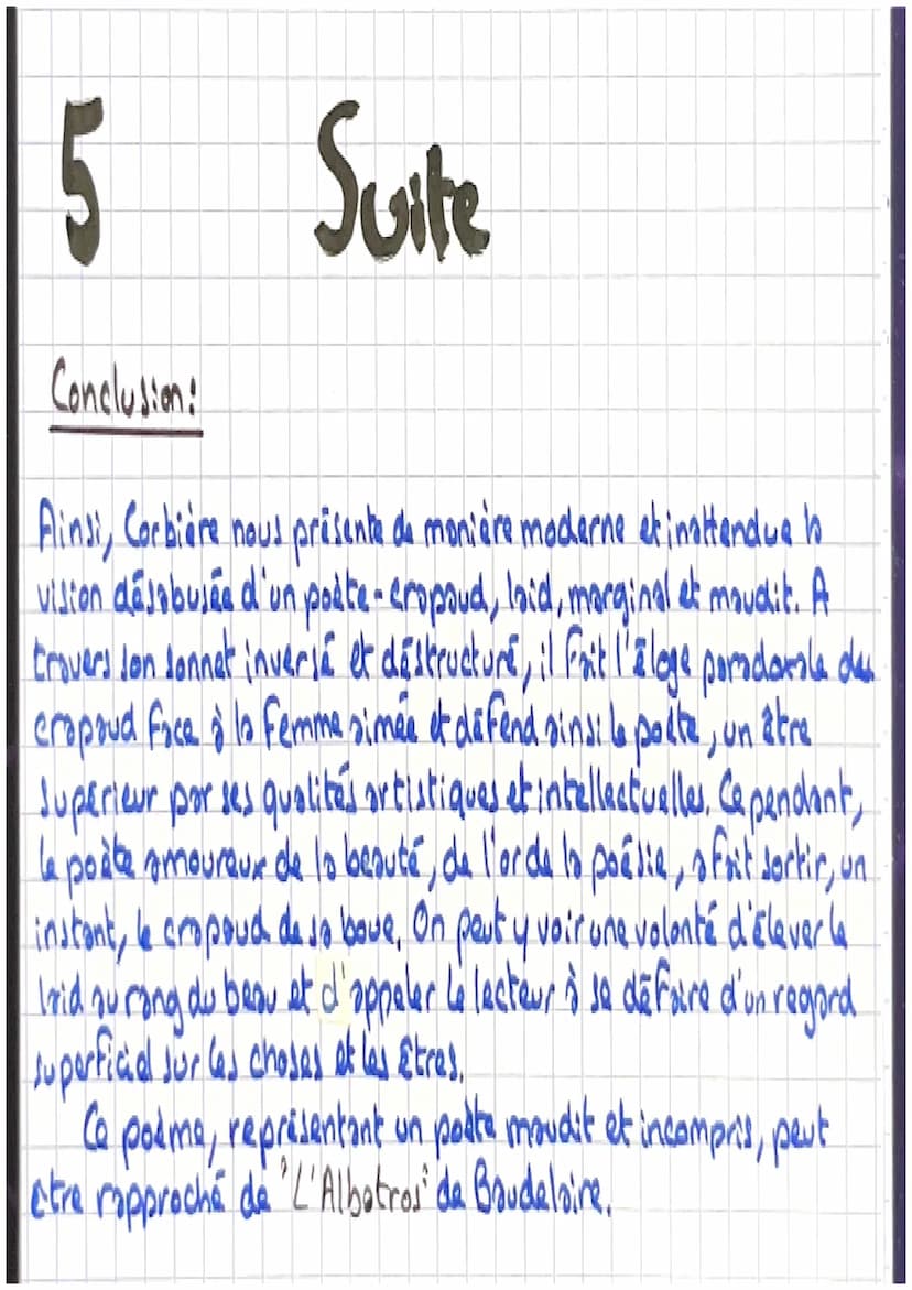 5 Le Grapaud
Tristan Corbière, Les Amours jounes, 1873.
Introduction:
à l'envers
Ce poème est un sonnet inversé en octosyllabes. Il s'agit i