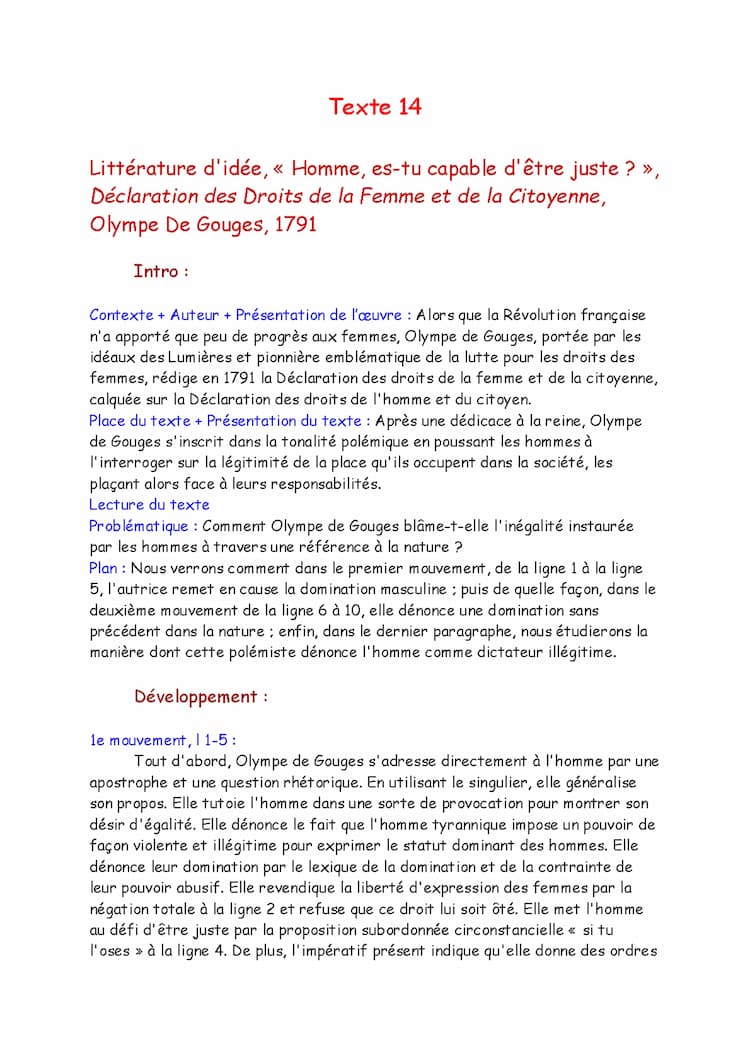 Know Analyse linéaire "Homme es-tu capable s'être juste ?", DDFC, Olympe de Gouges thumbnail