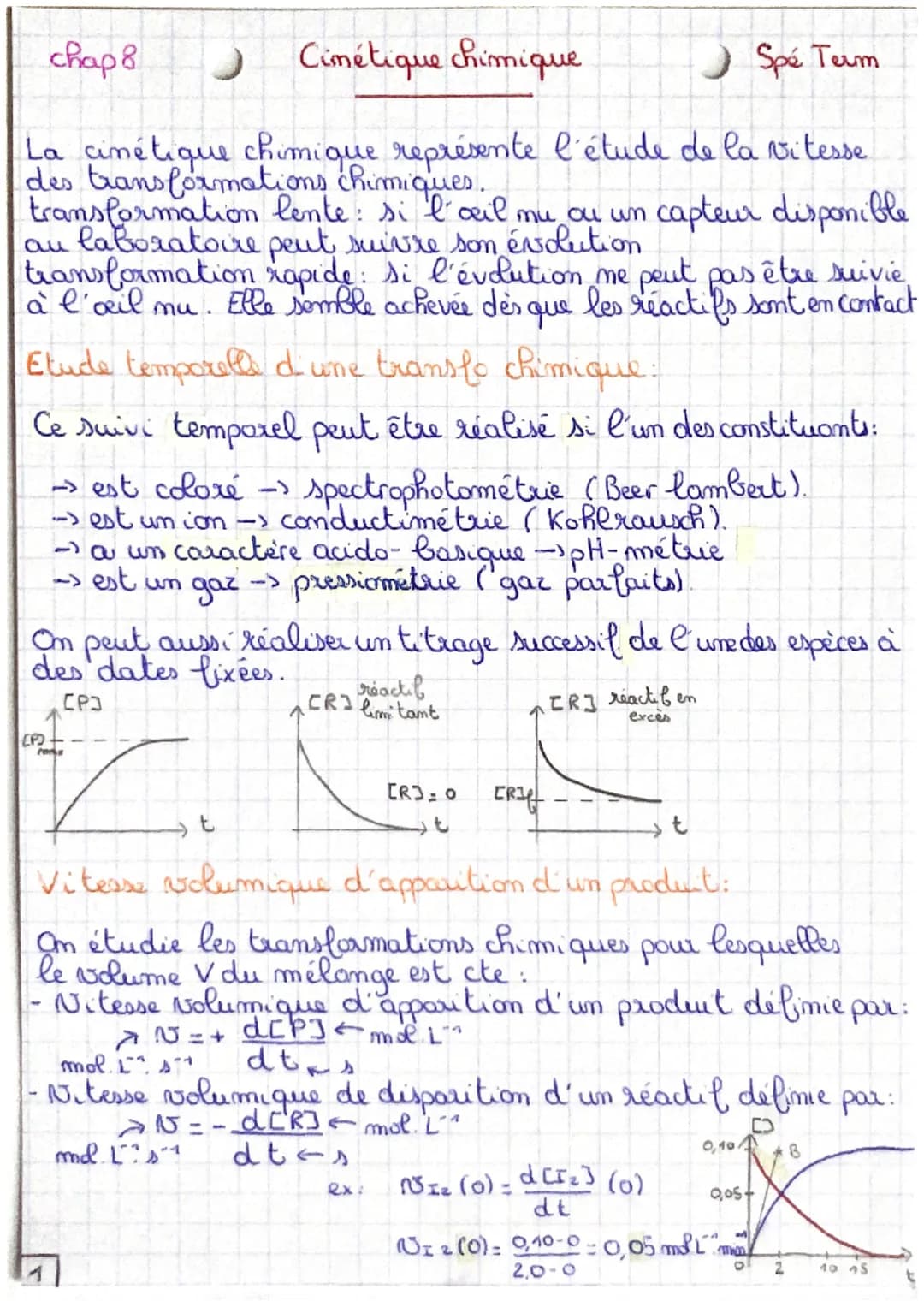 chap 8
La cinétique chimique représente l'étude de la vitesse
des transformations chimiques.
Cinétique chimique
lente: si l'œil mu ou un cap