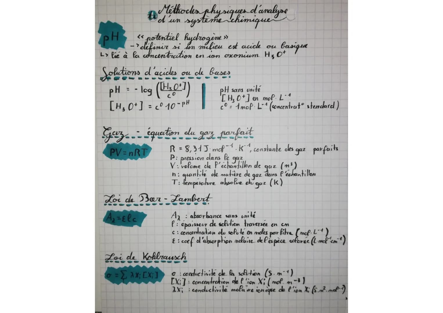 PH
potentiel hydrogène »
"définir si un milieu est acick on
->
L> lié à la concentration en ion oxonium H₂0+
<<
Méthocles physiques d'analys