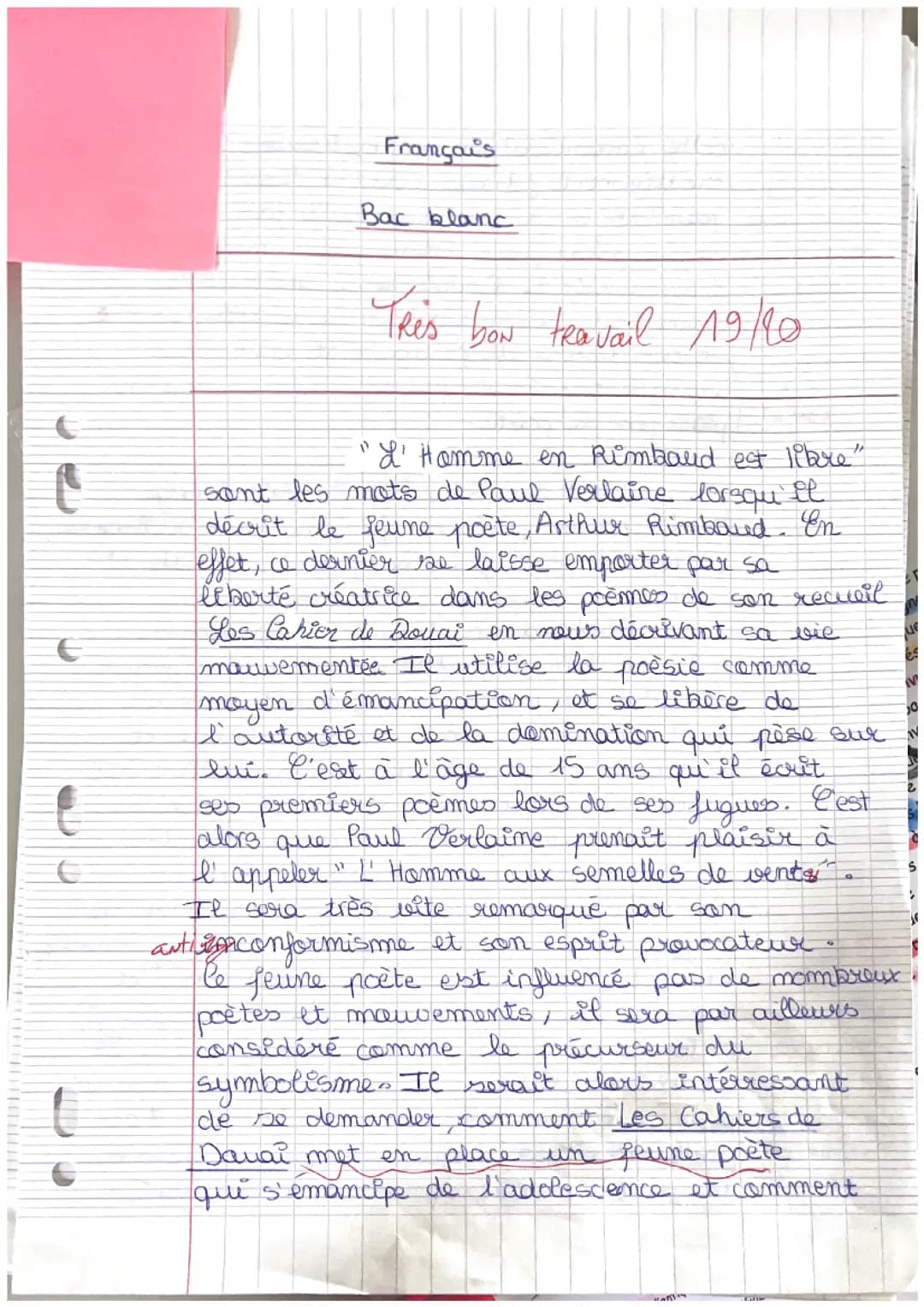 Dissertation rédigée et corrigée Arthur Rimbaud 