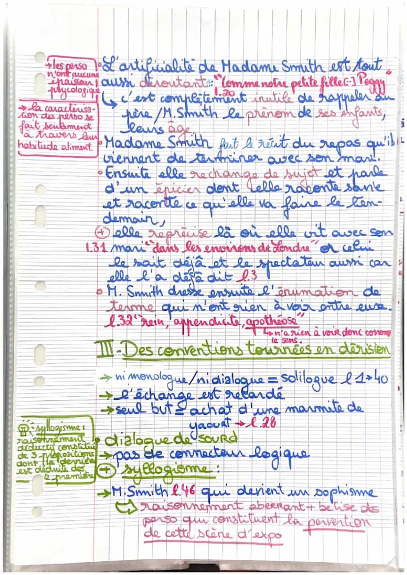 incoherence
parance
d'expo tradi-
tionelle
Mme SMITH
I comique
de
Tiens, il est neuf heures. Nous avons mangé de la soupe, du poisson, des p